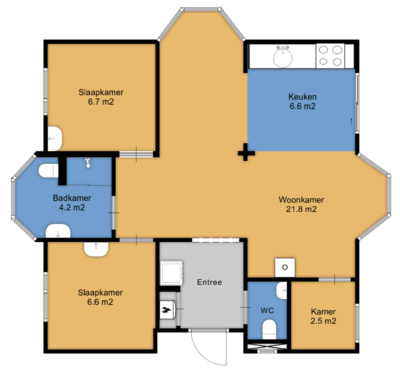 Plattegrond villabungalow openhaard douche